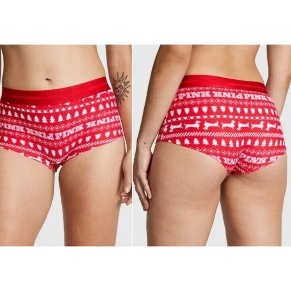 NWT Victoria's Secret Pink Christmas Red Dachshund‎ Boyshort Panties